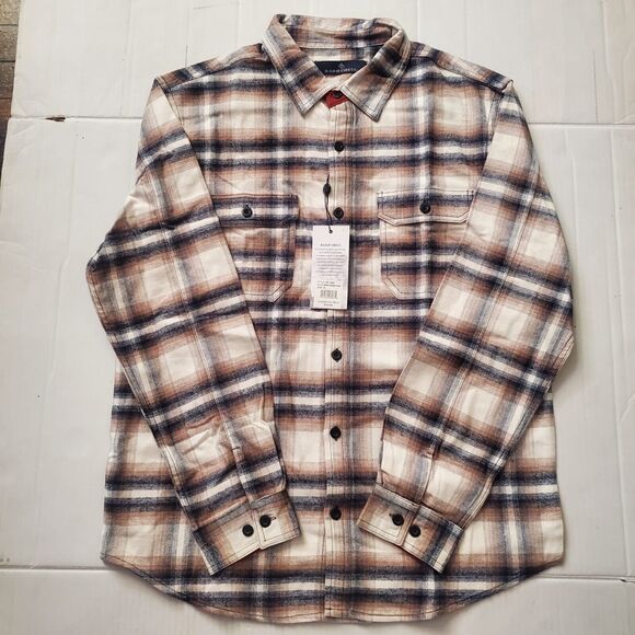 Rainforest Signature Brushed Flannel Shirt Mens XL White/Brown Plaid $125 - Picture 3 of 9